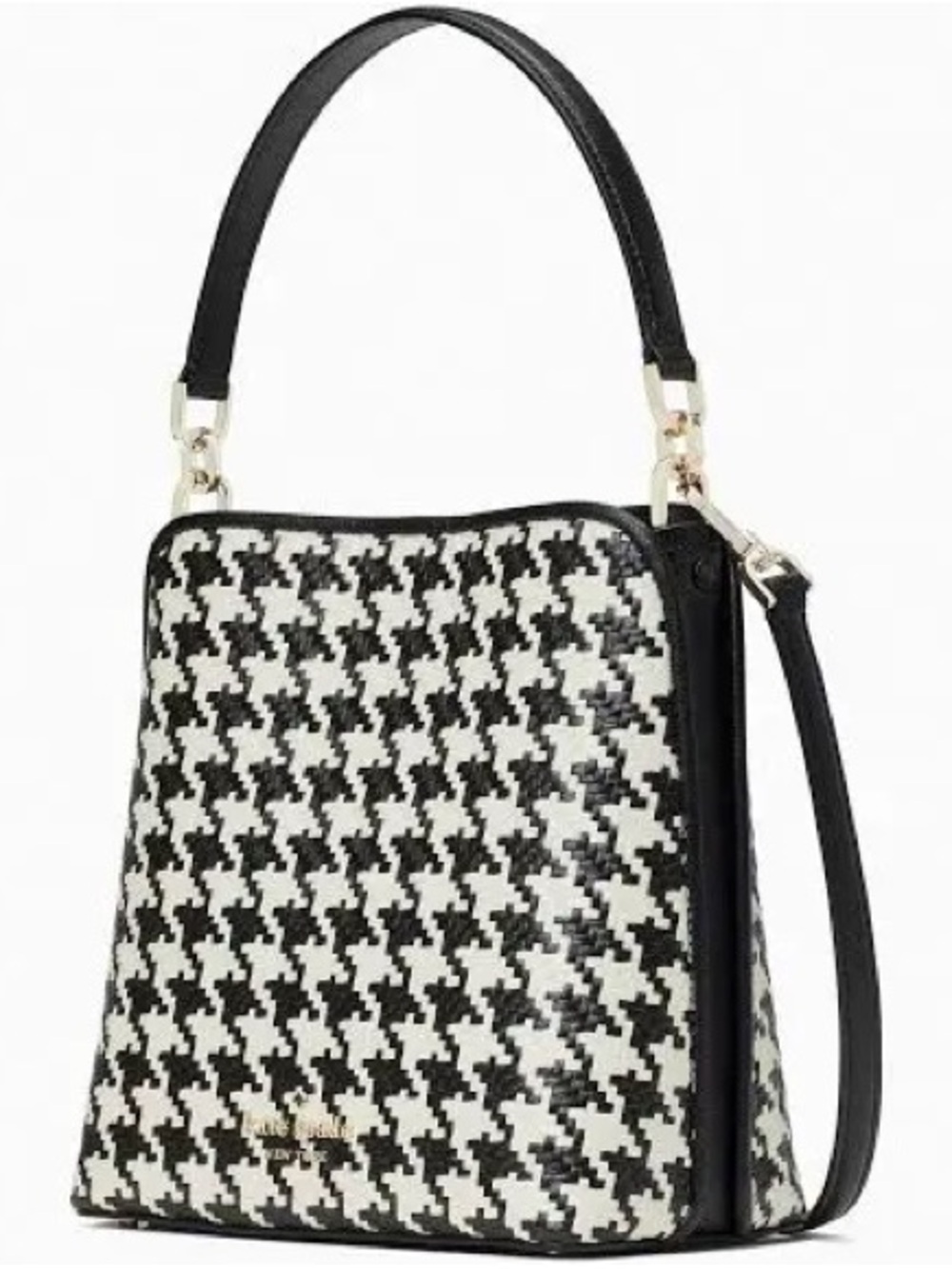 Kate Spade Darcy Bucket Bag Crossbody In Woven Houndstooth Multi White / Black - Picture 2 of 6